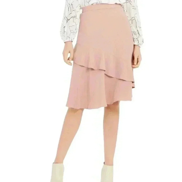 Alfani Dainty Pink High-Waisted Ruffle Asymmetrical Midi Skirt - Picture 1 of 7